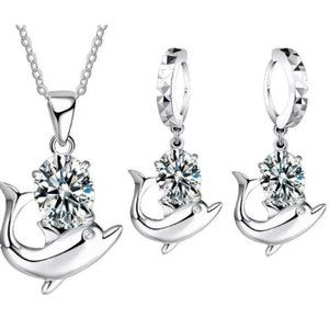 💎 Necklace Pendant Earrings Dolphin 925 Sterling Silver Set